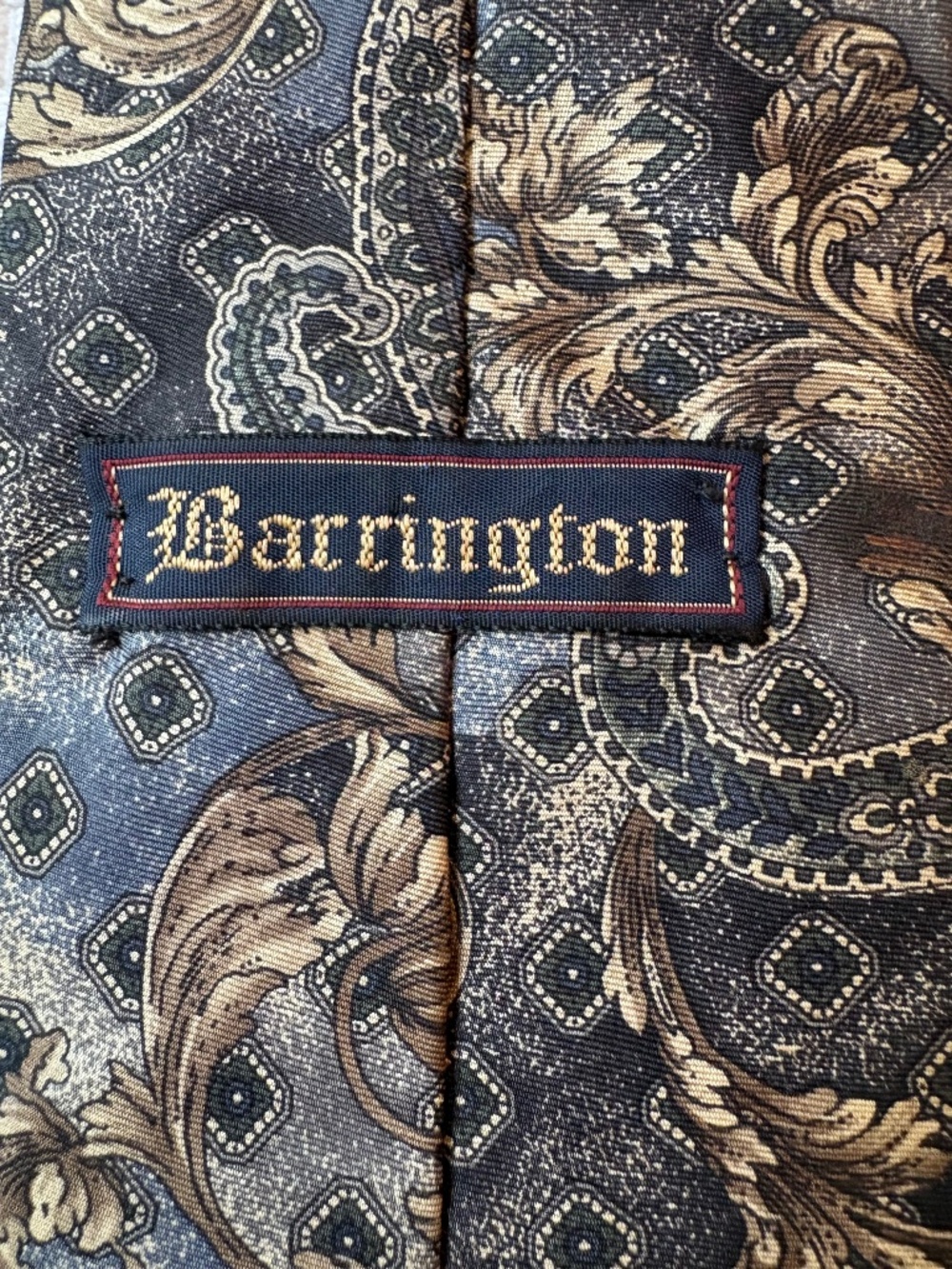 Barrington Vintage 100% Silk Paisley Brocade Wide Tie 4" Olive Gold